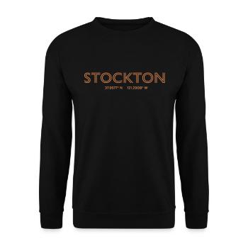 USA Stadt Koordinaten - Stockton - Unisex Pullover - Schwarz - Vorne - Alina (178cm) & Michal (187cm)