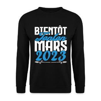 Cadeau Annonce grossesse bientôt Tonton Mars 2023 - Sweat-shirt Unisexe - noir - Devant - Alina (178cm) & Michal (187cm)