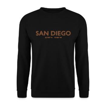 USA City Coordinates - San Diego - Unisex Sweatshirt - black - Front - Alina (178cm) & Michal (187cm)