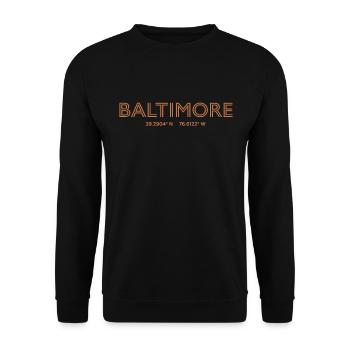 USA Stadt Koordinaten - Baltimore - Unisex Pullover - Schwarz - Vorne - Alina (178cm) & Michal (187cm)