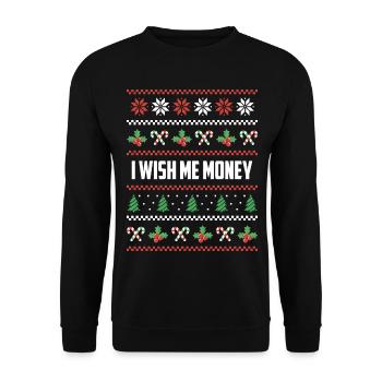 Ich Wünsche mir Geld zu Weihnachten - Unisex Pullover - Schwarz - Vorne - Alina (178cm) & Michal (187cm)