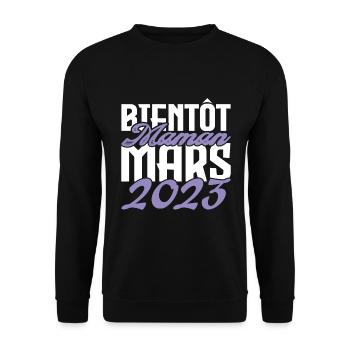 Annonce grossesse. bientôt Maman Mars 2023.maman - Sweat-shirt Unisexe - noir - Devant - Alina (178cm) & Michal (187cm)