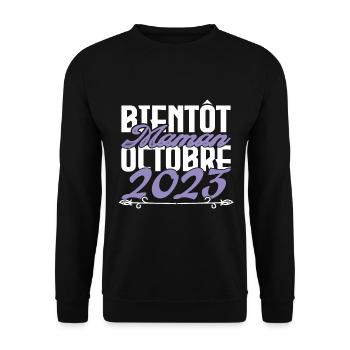 Annonce grossesse. bientôt Maman Octobre 2023.mama - Sweat-shirt Unisexe - noir - Devant - Alina (178cm) & Michal (187cm)