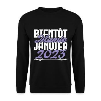 Annonce grossesse. bientôt Mamie Janvier 2023. - Sweat-shirt Unisexe - noir - Devant - Alina (178cm) & Michal (187cm)