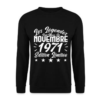 Les Légendes sont Nées En Novembre 1971 Cadeau. - Sweat-shirt Unisexe - noir - Devant - Alina (178cm) & Michal (187cm)