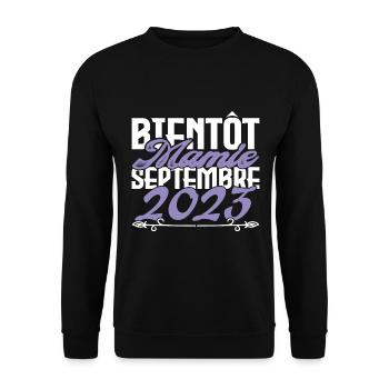 Annonce grossesse. bientôt Mamie Septembre 2023. - Sweat-shirt Unisexe - noir - Devant - Alina (178cm) & Michal (187cm)