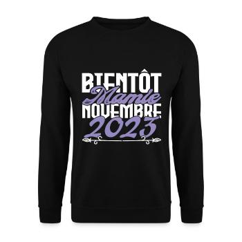 Annonce grossesse. bientôt Mamie Novembre 2023. - Sweat-shirt Unisexe - noir - Devant - Alina (178cm) & Michal (187cm)