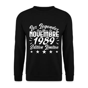 Les Légendes sont Nées En Novembre 1989 Cadeau. - Sweat-shirt Unisexe - noir - Devant - Alina (178cm) & Michal (187cm)