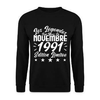 Les Légendes sont Nées En Novembre 1991 Cadeau. - Sweat-shirt Unisexe - noir - Devant - Alina (178cm) & Michal (187cm)