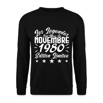 Les Légendes sont Nées En Novembre 1980 Cadeau. - Sweat-shirt Unisexe - noir - Devant - Alina (178cm) & Michal (187cm)