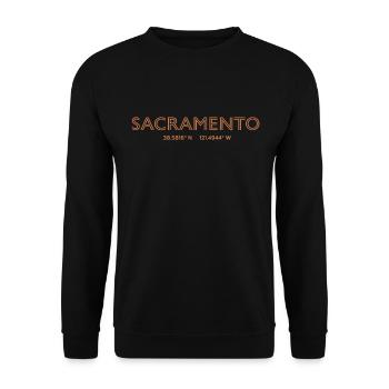 USA Stadt Koordinaten - Sacramento - Unisex Pullover - Schwarz - Vorne - Alina (178cm) & Michal (187cm)