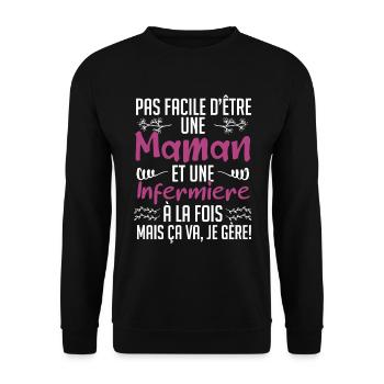 pas facile d'être une maman et une Infermière. - Sweat-shirt Unisexe - noir - Devant - Alina (178cm) & Michal (187cm)