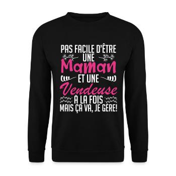 pas facile d'être une maman et une Vendeuse. - Sweat-shirt Unisexe - noir - Devant - Alina (178cm) & Michal (187cm)