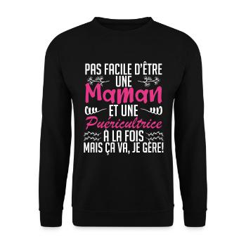 pas facile d'être une maman et une Puéricultrice. - Sweat-shirt Unisexe - noir - Devant - Alina (178cm) & Michal (187cm)