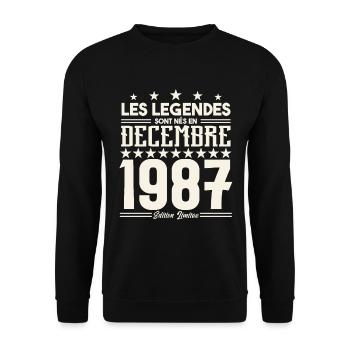 Les Légendes Sont Nés En Décembre 1987, Cadeau. - Sweat-shirt Unisexe - noir - Devant - Alina (178cm) & Michal (187cm)
