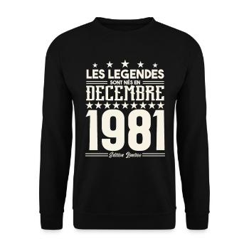Les Légendes Sont Nés En Décembre 1981, Cadeau. - Sweat-shirt Unisexe - noir - Devant - Alina (178cm) & Michal (187cm)
