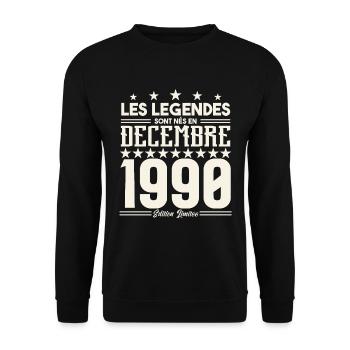 Les Légendes Sont Nés En Décembre 1990, Cadeau. - Sweat-shirt Unisexe - noir - Devant - Alina (178cm) & Michal (187cm)