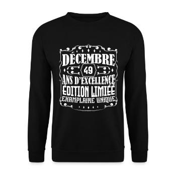 Décembre 49 ans ,Idée Cadeau anniversaire - Sweat-shirt Unisexe - noir - Devant - Alina (178cm) & Michal (187cm)