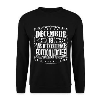 Décembre 19 ans ,Idée Cadeau anniversaire - Sweat-shirt Unisexe - noir - Devant - Alina (178cm) & Michal (187cm)