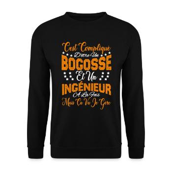 c'est compliqué d'être un Bogosse et un Ingénieur - Sweat-shirt Unisexe - noir - Devant - Alina (178cm) & Michal (187cm)