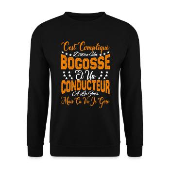 c'est compliqué d'être un Bogosse et un Conducteur - Sweat-shirt Unisexe - noir - Devant - Alina (178cm) & Michal (187cm)