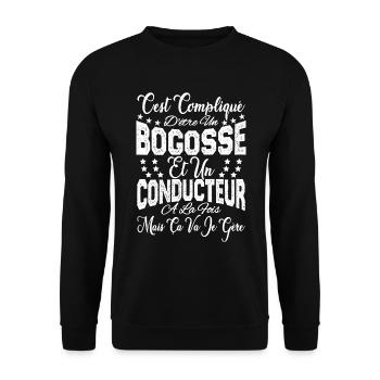c'est compliqué d'être un Bogosse et un Conducteur - Sweat-shirt Unisexe - noir - Devant - Alina (178cm) & Michal (187cm)