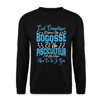 c'est compliqué être un Bogosse et un Pisciculteur - Sweat-shirt Unisexe - noir - Devant - Alina (178cm) & Michal (187cm)