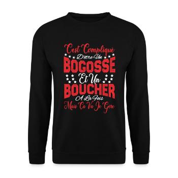 c'est compliqué d'être un Bogosse et un Boucher. - Sweat-shirt Unisexe - noir - Devant - Alina (178cm) & Michal (187cm)
