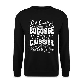 c'est compliqué d'être un Bogosse et un Caissier. - Sweat-shirt Unisexe - noir - Devant - Alina (178cm) & Michal (187cm)