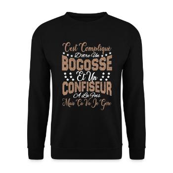 c'est compliqué d'être un Bogosse et un Confiseur. - Sweat-shirt Unisexe - noir - Devant - Alina (178cm) & Michal (187cm)