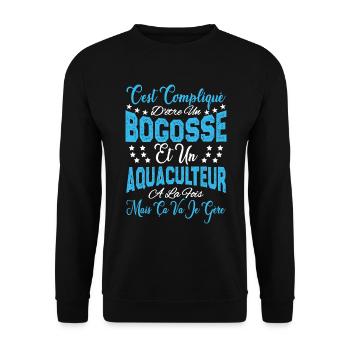 c'est compliqué être un Bogosse et un Aquaculteur. - Sweat-shirt Unisexe - noir - Devant - Alina (178cm) & Michal (187cm)