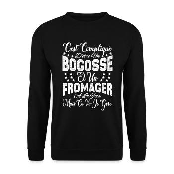 c'est compliqué d'être un Bogosse et un Fromager. - Sweat-shirt Unisexe - noir - Devant - Alina (178cm) & Michal (187cm)