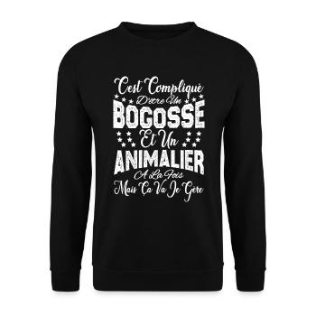 c'est compliqué d'être un Bogosse et un Animalier. - Sweat-shirt Unisexe - noir - Devant - Alina (178cm) & Michal (187cm)