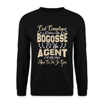c'est compliqué d'être un Bogosse et un Agent. - Sweat-shirt Unisexe - noir - Devant - Alina (178cm) & Michal (187cm)