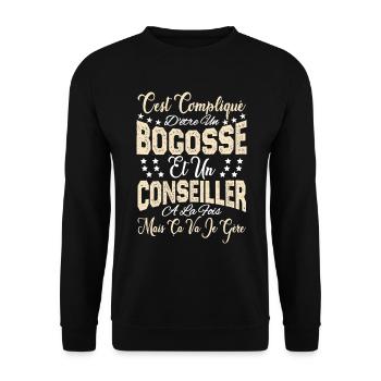 c'est compliqué d'être un Bogosse et un Conseiller - Sweat-shirt Unisexe - noir - Devant - Alina (178cm) & Michal (187cm)