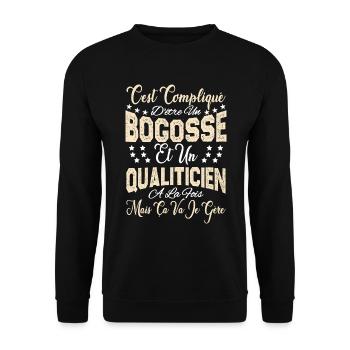 c'est compliqué être un Bogosse et un Qualiticien. - Sweat-shirt Unisexe - noir - Devant - Alina (178cm) & Michal (187cm)