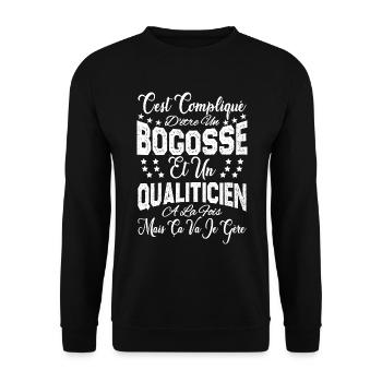 c'est compliqué être un Bogosse et un Qualiticien. - Sweat-shirt Unisexe - noir - Devant - Alina (178cm) & Michal (187cm)
