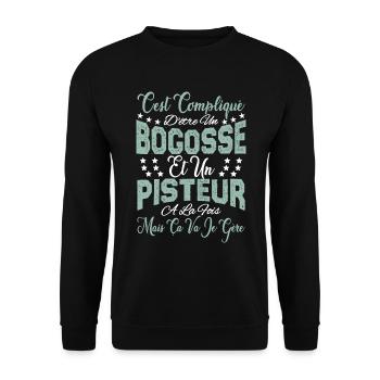 c'est compliqué d'être un Bogosse et un Pisteur. - Sweat-shirt Unisexe - noir - Devant - Alina (178cm) & Michal (187cm)