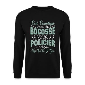 c'est compliqué d'être un Bogosse et un Policier. - Sweat-shirt Unisexe - noir - Devant - Alina (178cm) & Michal (187cm)
