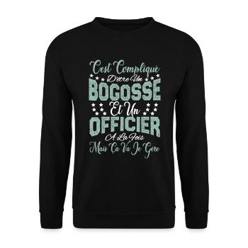 c'est compliqué d'être un Bogosse et un Officier. - Sweat-shirt Unisexe - noir - Devant - Alina (178cm) & Michal (187cm)
