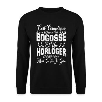 c'est compliqué d'être un Bogosse et un Horloger. - Sweat-shirt Unisexe - noir - Devant - Alina (178cm) & Michal (187cm)