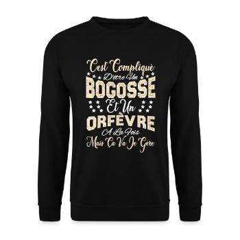 c'est compliqué d'être un Bogosse et un Orfèvre. - Sweat-shirt Unisexe - noir - Devant - Alina (178cm) & Michal (187cm)