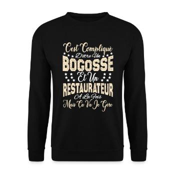 c'est compliqué être un Bogosse et un Restaurateur - Sweat-shirt Unisexe - noir - Devant - Alina (178cm) & Michal (187cm)