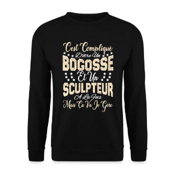 c'est compliqué d'être un Bogosse et un Sculpteur. - Sweat-shirt Unisexe - noir - Devant - Alina (178cm) & Michal (187cm)