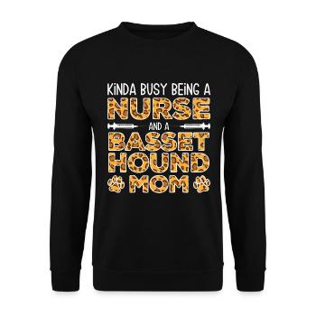 Krankenschwester Hundemutter - Basset Hound - Unisex Pullover - Schwarz - Vorne - Alina (178cm) & Michal (187cm)