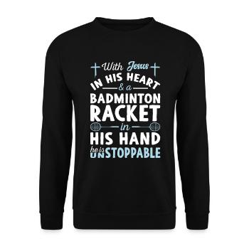 Jesus Im Herzen - Badminton -Spieler - Unisex Pullover - Schwarz - Vorne - Alina (178cm) & Michal (187cm)