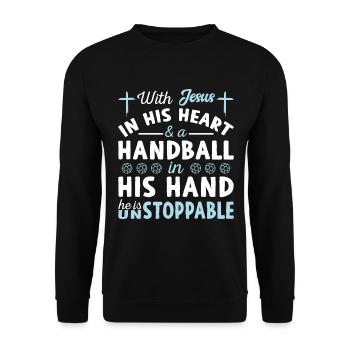 Jesus Im Herzen - Handballspieler - Unisex Pullover - Schwarz - Vorne - Alina (178cm) & Michal (187cm)