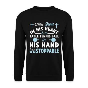 Jesus Im Herzen - Tischtennisspieler - Unisex Pullover - Schwarz - Vorne - Alina (178cm) & Michal (187cm)
