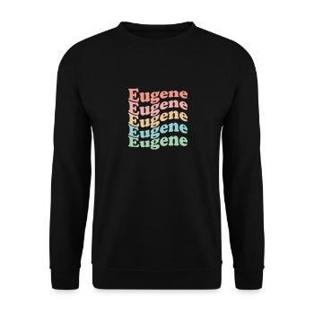 Vintage 70er Hippie USA Stadt - Retro Eugene - Unisex Pullover - Schwarz - Vorne - Alina (178cm) & Michal (187cm)