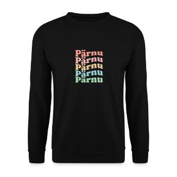 Vintage 70er Hippie Estonia Stadt - Retro Pärnu - Unisex Pullover - Schwarz - Vorne - Alina (178cm) & Michal (187cm)